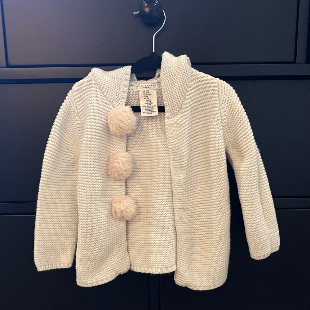 Max Studio Baby White Knit Bunny Cardigan